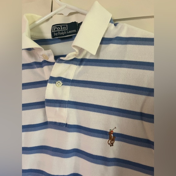 Men’s Ralph Lauren Blue and White Polo Shirt with Stripes, Small - Picture 3 of 5